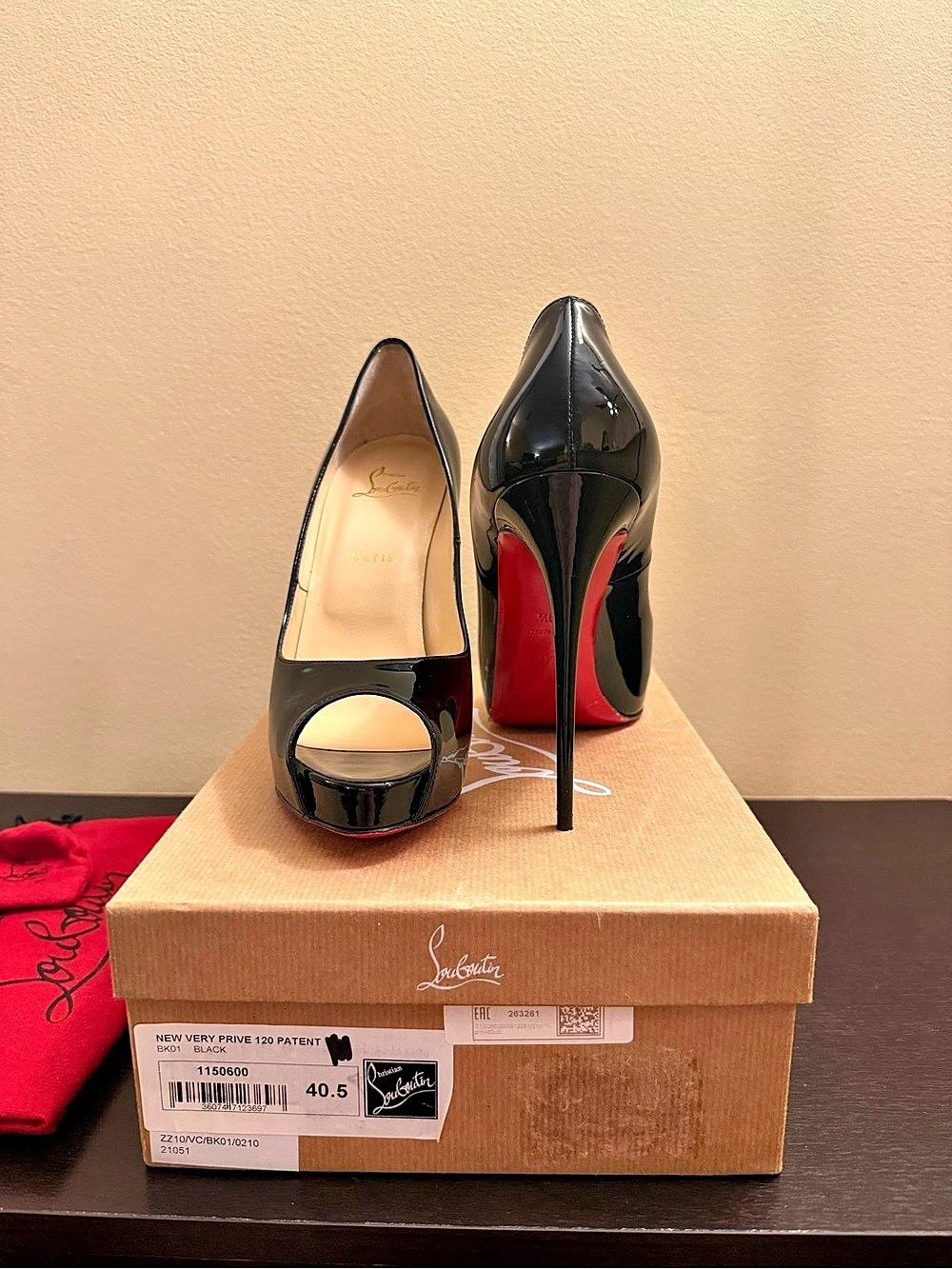 Christian Louboutin New Very Prive 120mm Patent Black Size 40.5